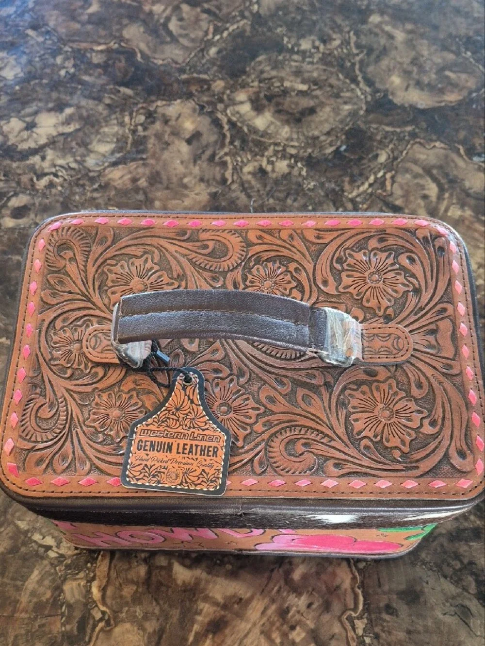 Travel Jewelry Organizer Case in Pink & Tan with 'Howdy' Print